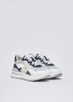 Sneakers platform in denim jacquard