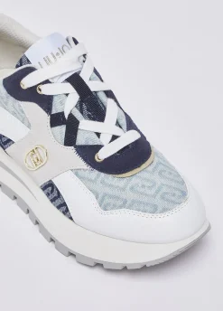 Sneakers platform in denim jacquard