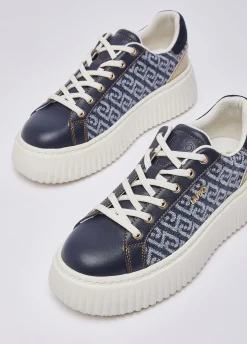 Sneakers platform in denim monogram