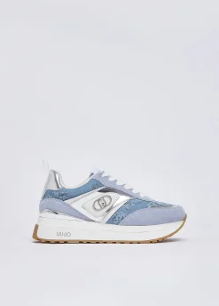 Sneakers platform in denim stampato
