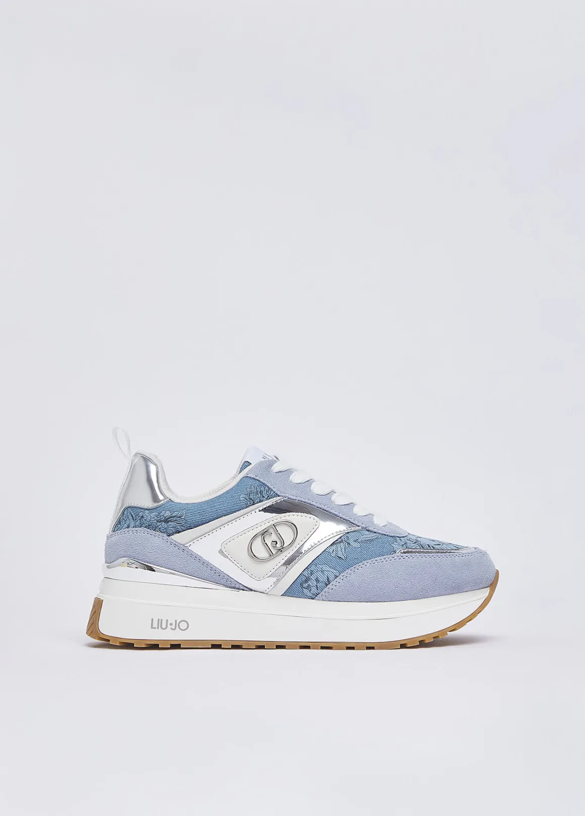 Sneakers platform in denim stampato