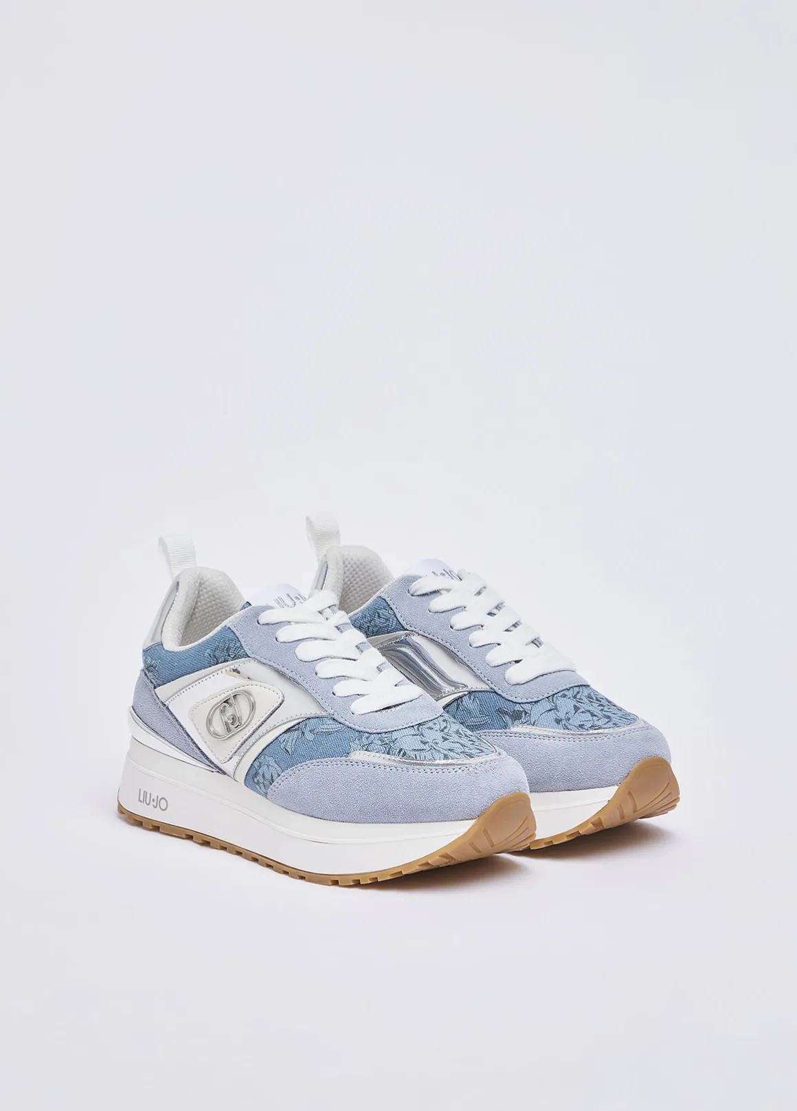 Sneakers platform in denim stampato
