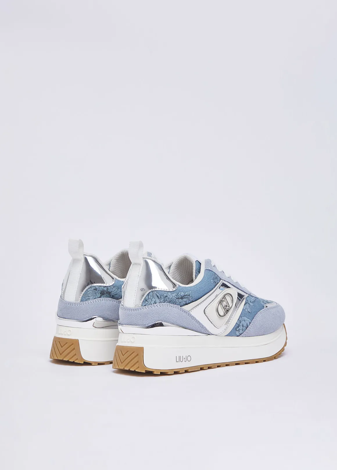 Sneakers platform in denim stampato