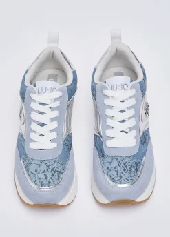 Sneakers platform in denim stampato