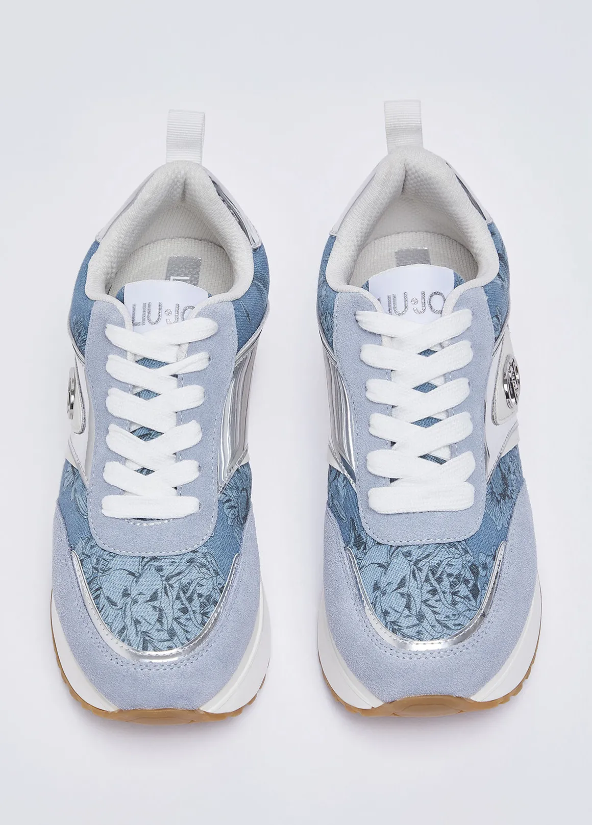 Sneakers platform in denim stampato