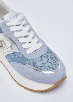 Sneakers platform in denim stampato