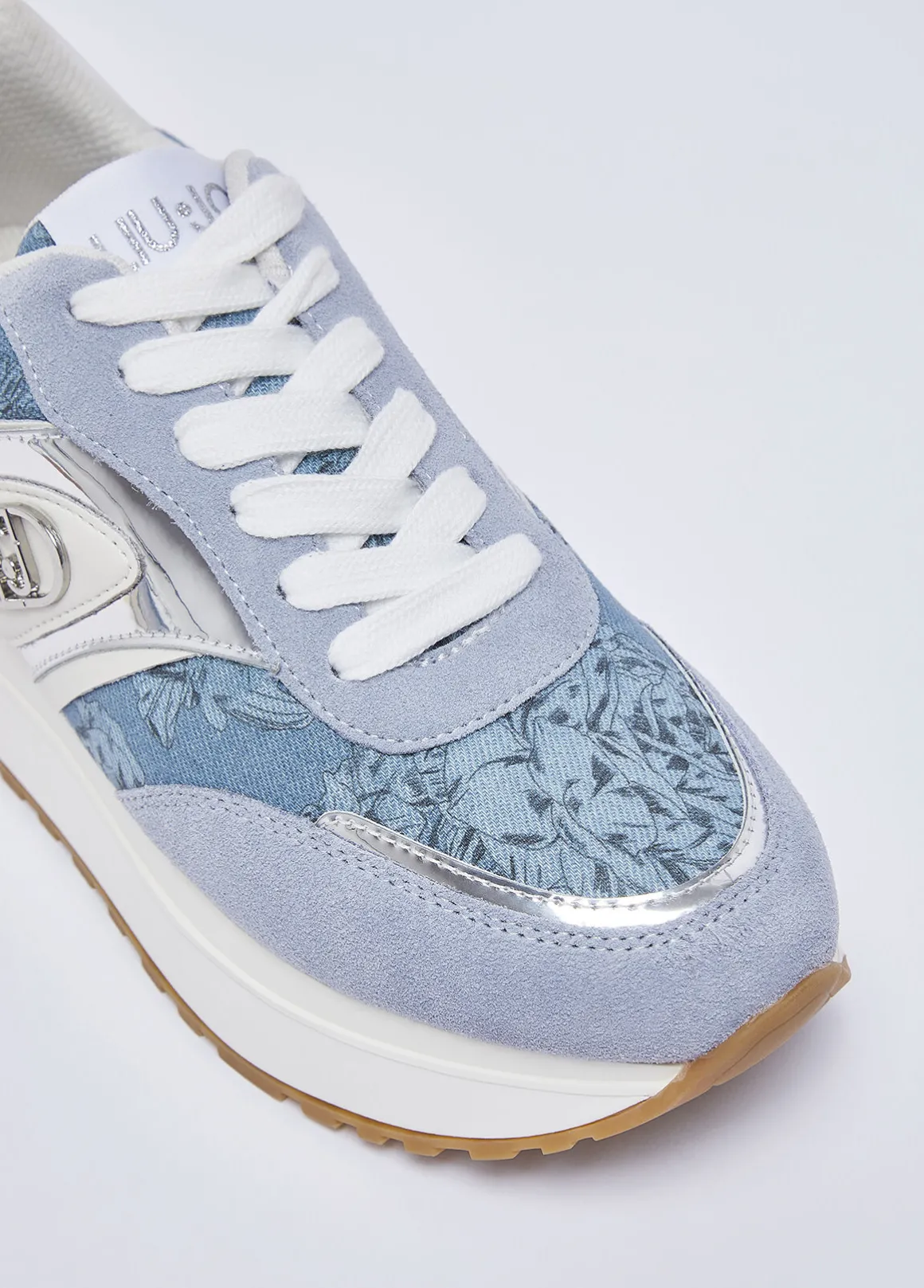 Sneakers platform in denim stampato