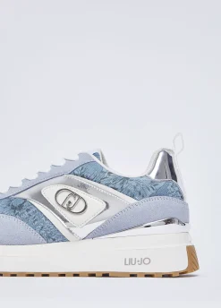Sneakers platform in denim stampato