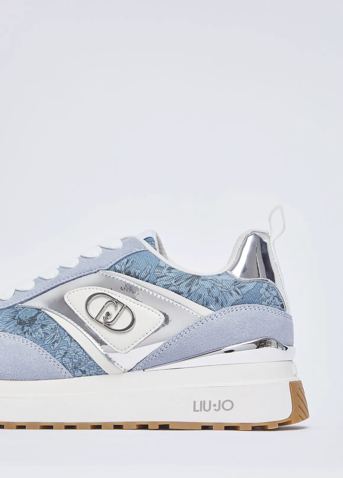 Sneakers platform in denim stampato