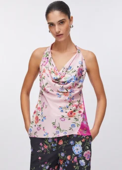 Top a fiori in raso