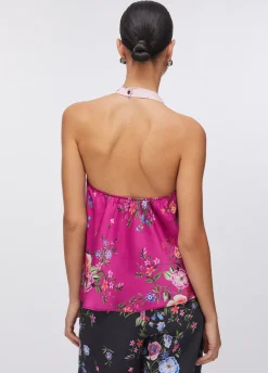 Top a fiori in raso