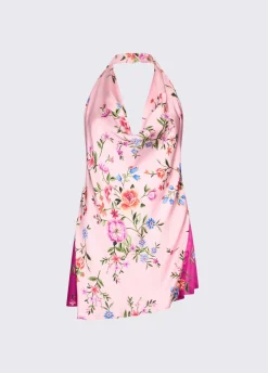 Top a fiori in raso