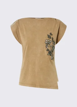 Top in jersey con ricamo