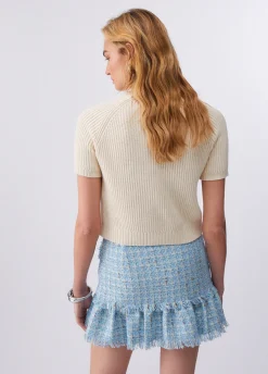 Top in maglia con ricamo in rafia
