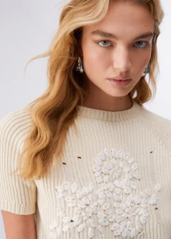 Top in maglia con ricamo in rafia