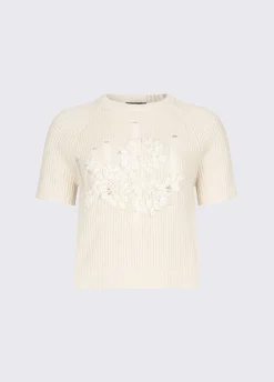Top in maglia con ricamo in rafia