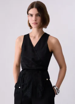 Top jacquard con dettagli in pizzo