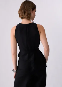 Top jacquard con dettagli in pizzo
