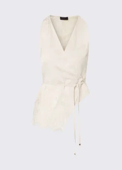 Top jacquard con dettagli in pizzo