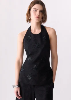 Top jacquard con ricami gioiello