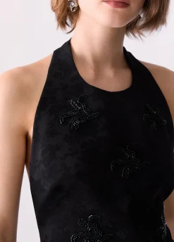 Top jacquard con ricami gioiello
