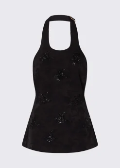 Top jacquard con ricami gioiello