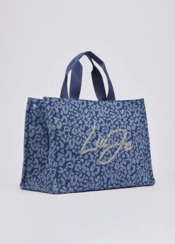 Tote bag grande in denim animalier