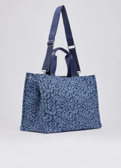 Tote bag grande in denim animalier
