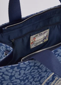 Tote bag grande in denim animalier