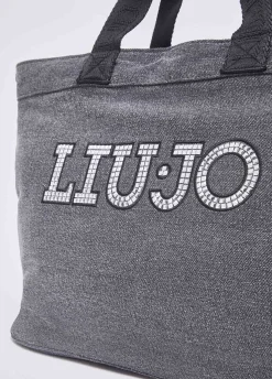 Tote bag grande in denim con logo