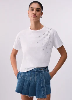 T-shirt con applicazioni gioiello