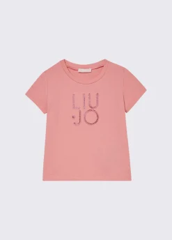 T-shirt con logo e strass