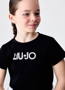 T-shirt con logo e strass