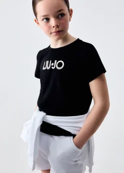 T-shirt con logo e strass