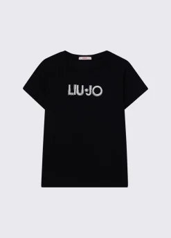T-shirt con logo e strass
