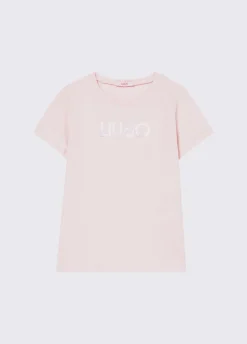 T-shirt con logo e strass