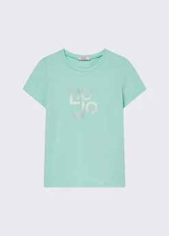 T-shirt con logo e strass