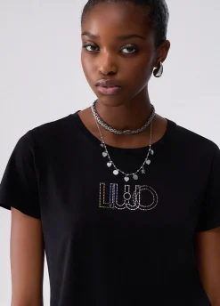 T-shirt con logo e strass