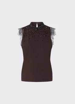 T-shirt con pizzo e strass