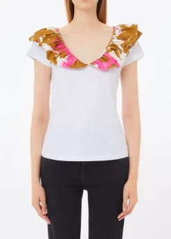 T-shirt con rouches stampata