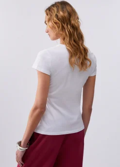 T-shirt con stampa e applicazioni