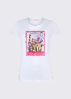 T-shirt con stampa e applicazioni