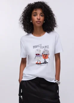 T-shirt con stampa e applicazioni