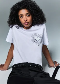 T-shirt con stampa e applicazioni