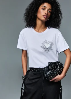 T-shirt con stampa e applicazioni