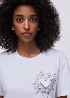 T-shirt con stampa e applicazioni
