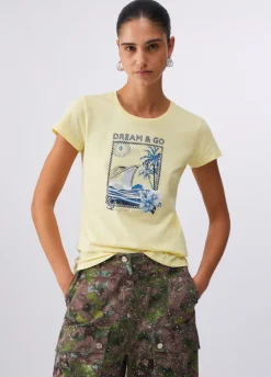 T-shirt con stampa e applicazioni