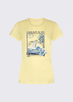 T-shirt con stampa e applicazioni