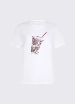 T-shirt con stampa e applicazioni