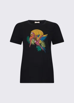 T-shirt con stampa e applicazioni